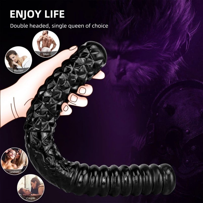 Fantasie Zwarte Siliconen Dubbele Dildo – Anal Seksspeeltje voor Lesbische Vrouwen - Afbeelding 2