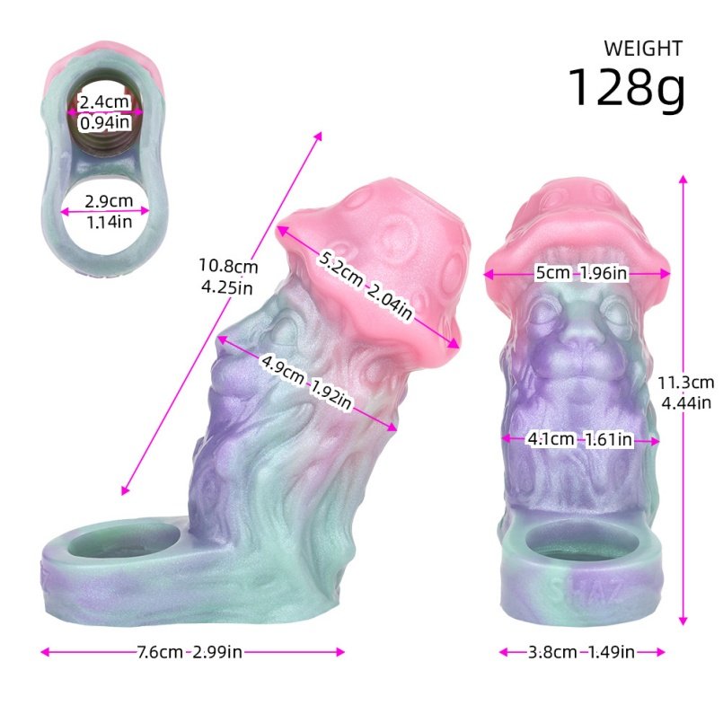 Neon Siliconen Fantasie Monstercock Micropenis Sleeve - Draagbare Penisverlenging en Penisrinf Tool voor Mannen - Afbeelding 2