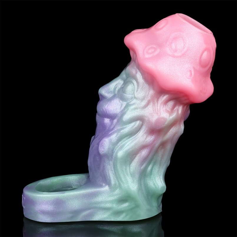 Neon Siliconen Fantasie Monstercock Micropenis Sleeve - Draagbare Penisverlenging en Penisrinf Tool voor Mannen - Afbeelding 3