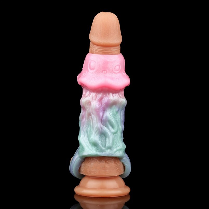 Neon Siliconen Fantasie Monstercock Micropenis Sleeve - Draagbare Penisverlenging en Penisrinf Tool voor Mannen - Afbeelding 9