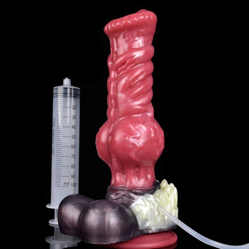 Fantasy Squirt Dog Dildo in Bloedrood Siliconen – Realistische Monstercock Anal Buttplug met Zuignap - Afbeelding 3