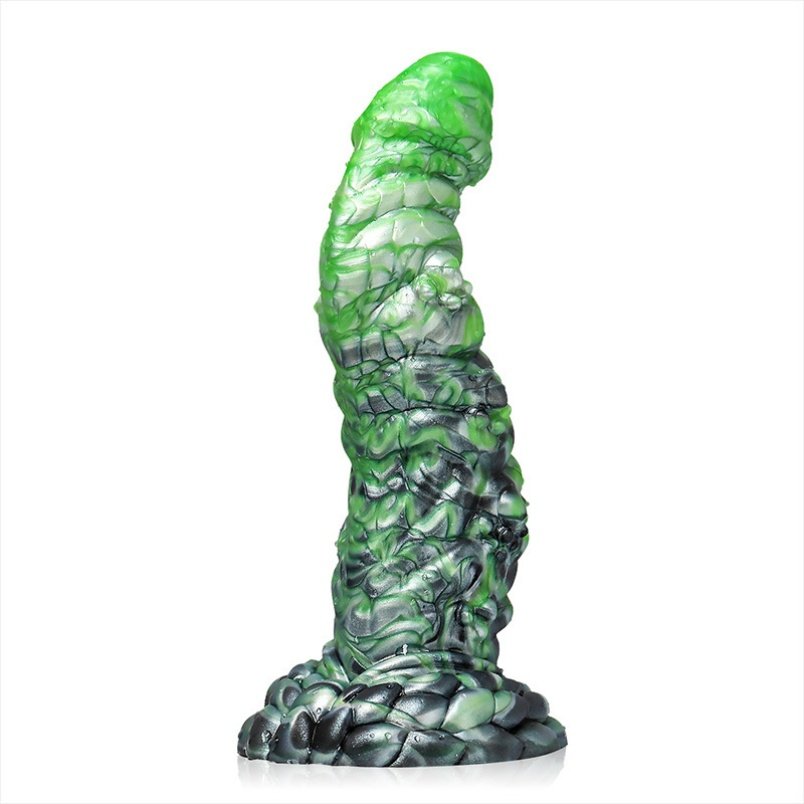 Spiraalvormige Fantasie Dragon Dildoe met Zuignap – Groene Schubben Siliconen Masturbatie Speeltje - Afbeelding 2
