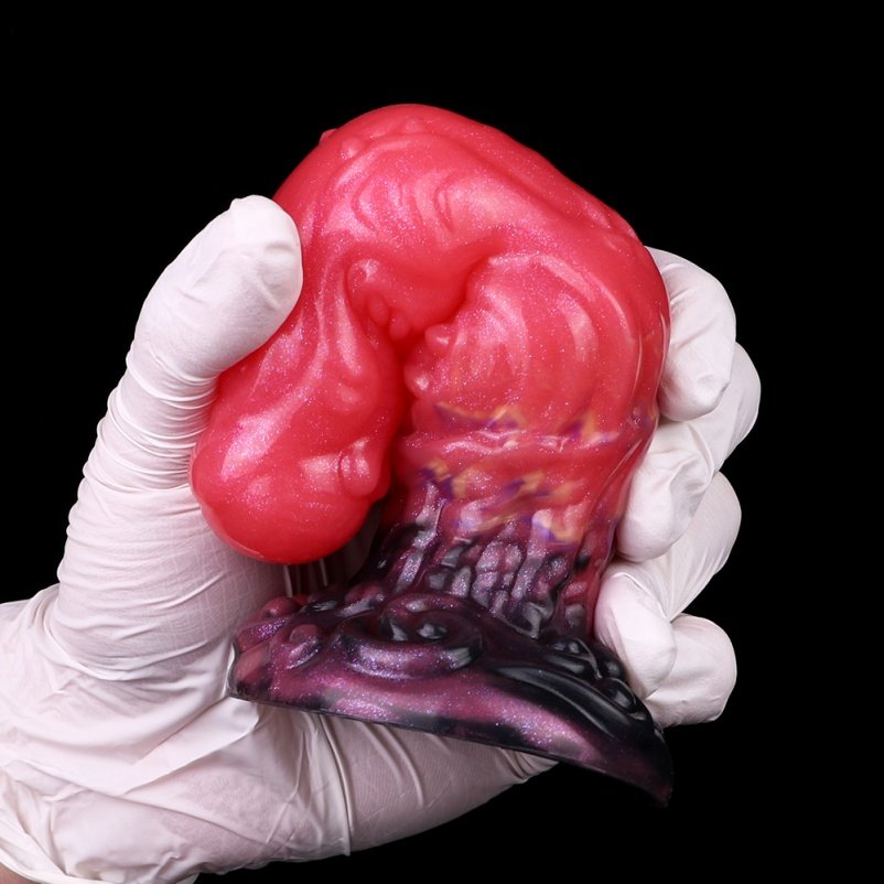 Fantasie Draak Dildo Buttplug van Siliconen – Bloedrode Anal Monstercock met Textuur - Afbeelding 9