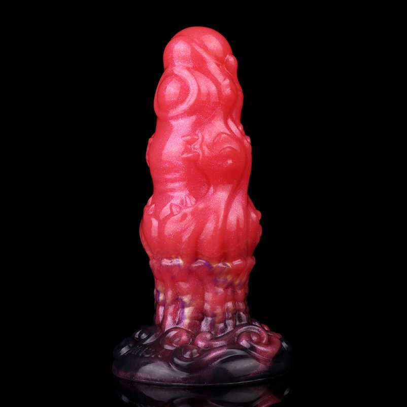 Fantasie Draak Dildo Buttplug van Siliconen – Bloedrode Anal Monstercock met Textuur - Afbeelding 3