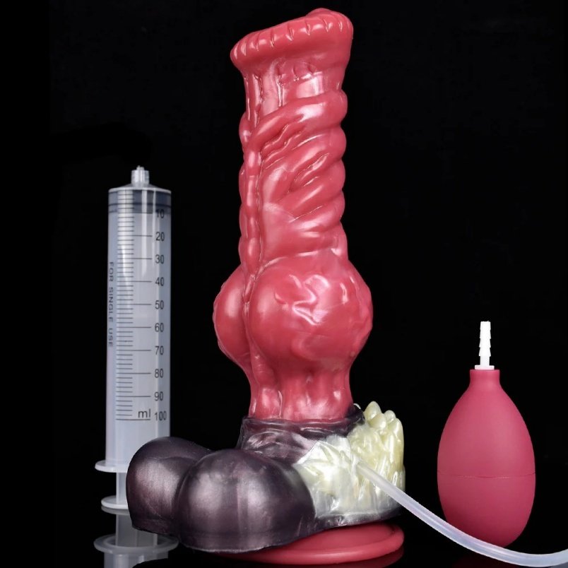 Fantasy Squirt Dog Dildo in Bloedrood Siliconen – Realistische Monstercock Anal Buttplug met Zuignap - Afbeelding 6