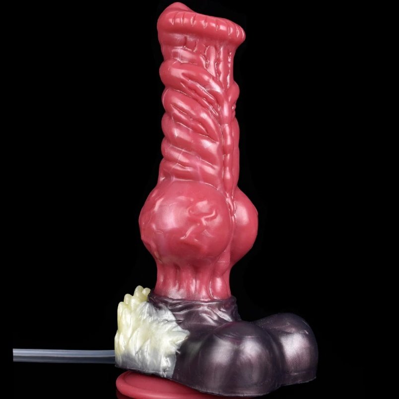 Fantasy Squirt Dog Dildo in Bloedrood Siliconen – Realistische Monstercock Anal Buttplug met Zuignap