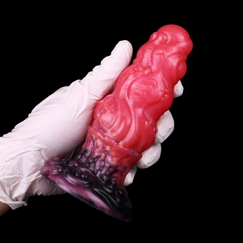 Fantasie Draak Dildo Buttplug van Siliconen – Bloedrode Anal Monstercock met Textuur - Afbeelding 8