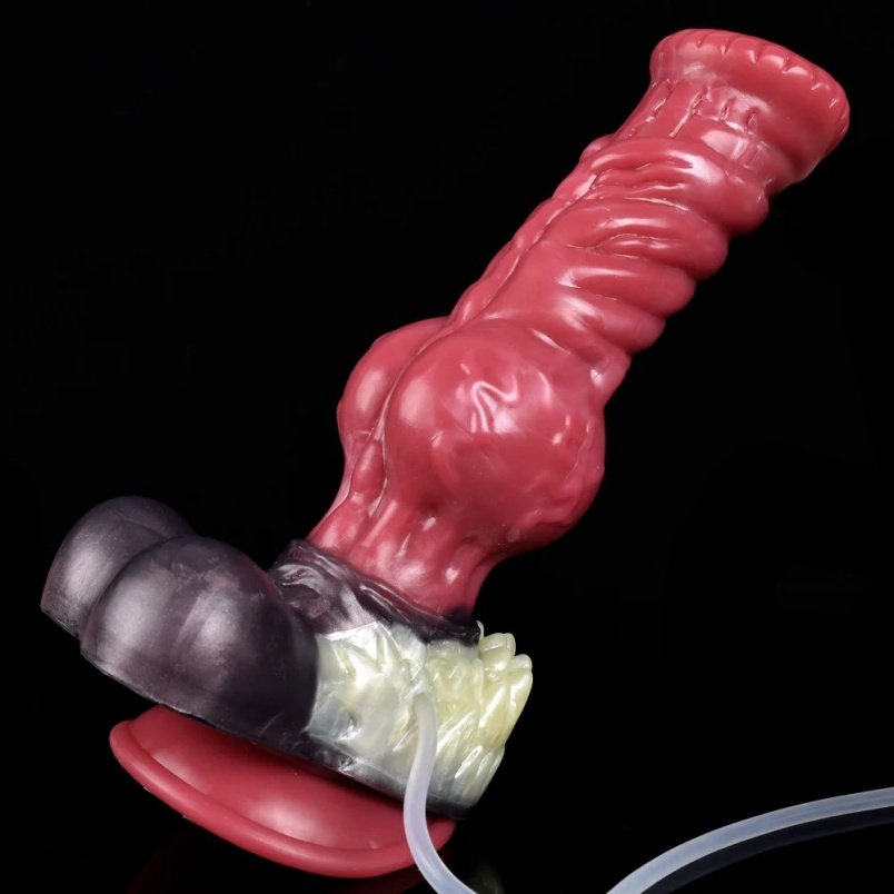 Fantasy Squirt Dog Dildo in Bloedrood Siliconen – Realistische Monstercock Anal Buttplug met Zuignap - Afbeelding 12