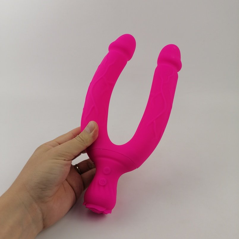 Rose Suction Vibrating Dual-Ended Anal Doppeldildo - Lesbische Sex Exclusive Intercourse Masturbation BDSM Tool - Afbeelding 10