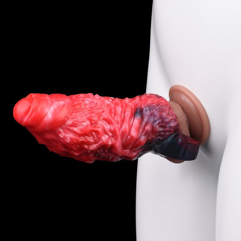 Bloedzwart Siliconen Monster Vibrerende Micropenis - Geschikt Voor 5 Inch Penisverlenging Met Penisring - Afbeelding 12