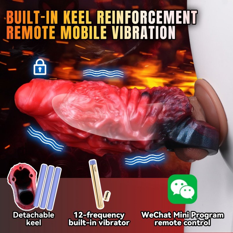Bloedzwart Siliconen Monster Vibrerende Micropenis - Geschikt Voor 5 Inch Penisverlenging Met Penisring - Afbeelding 4