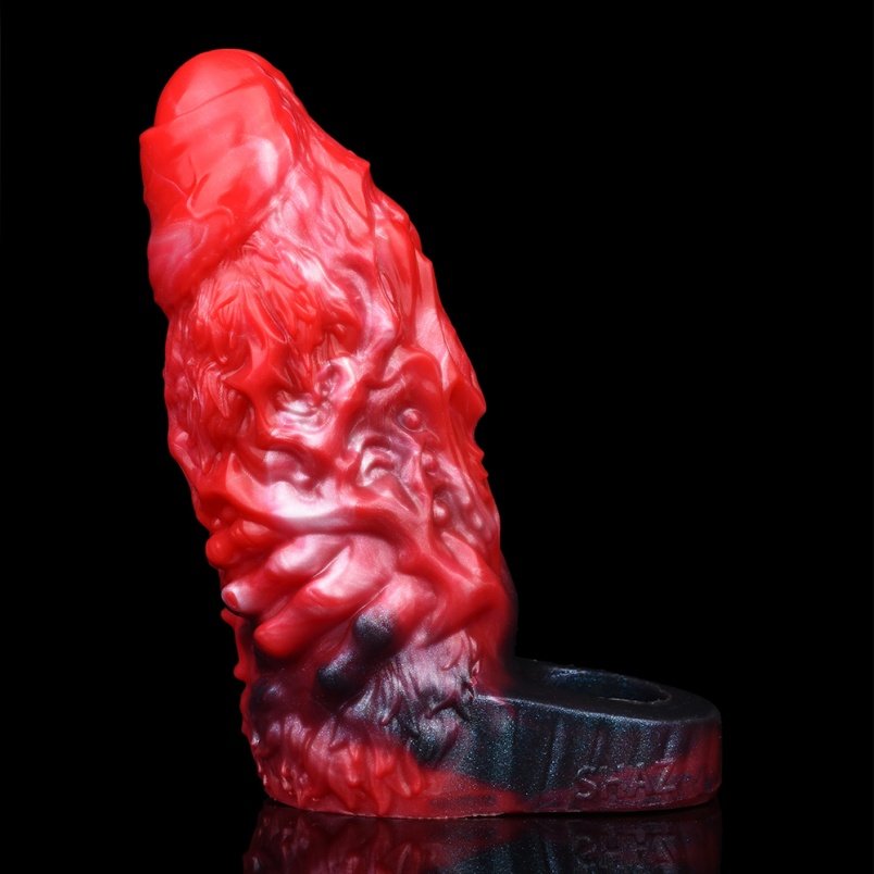 Bloedzwart Siliconen Monster Vibrerende Micropenis - Geschikt Voor 5 Inch Penisverlenging Met Penisring - Afbeelding 9