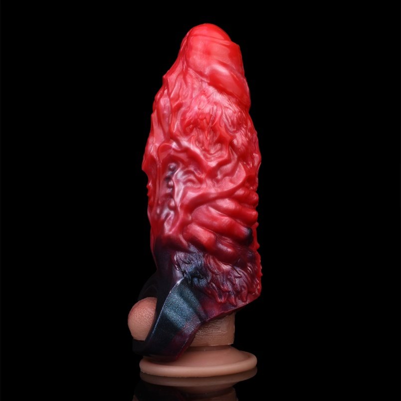 Bloedzwart Siliconen Monster Vibrerende Micropenis - Geschikt Voor 5 Inch Penisverlenging Met Penisring - Afbeelding 10