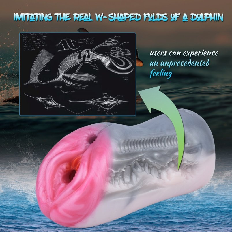 Fantasy Dolphin Animal Silicone Pocket Pussi - Perfect voor Mannelijke Penis Massages - Afbeelding 4