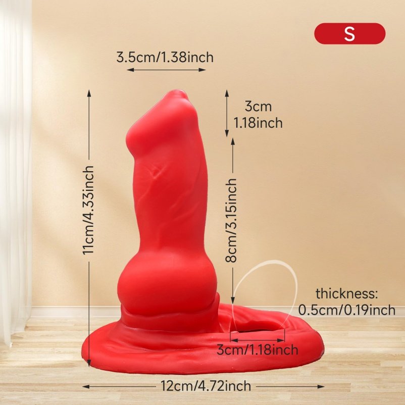 Fantasie Hondenstijl Micropenis voor Ejaculatiecontrole – Bloedrode Siliconen Penisverlengingstool - Afbeelding 2