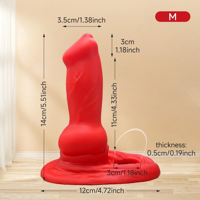 Fantasie Hondenstijl Micropenis voor Ejaculatiecontrole – Bloedrode Siliconen Penisverlengingstool - Afbeelding 3