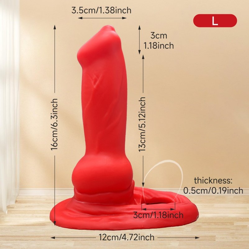 Fantasie Hondenstijl Micropenis voor Ejaculatiecontrole – Bloedrode Siliconen Penisverlengingstool - Afbeelding 4
