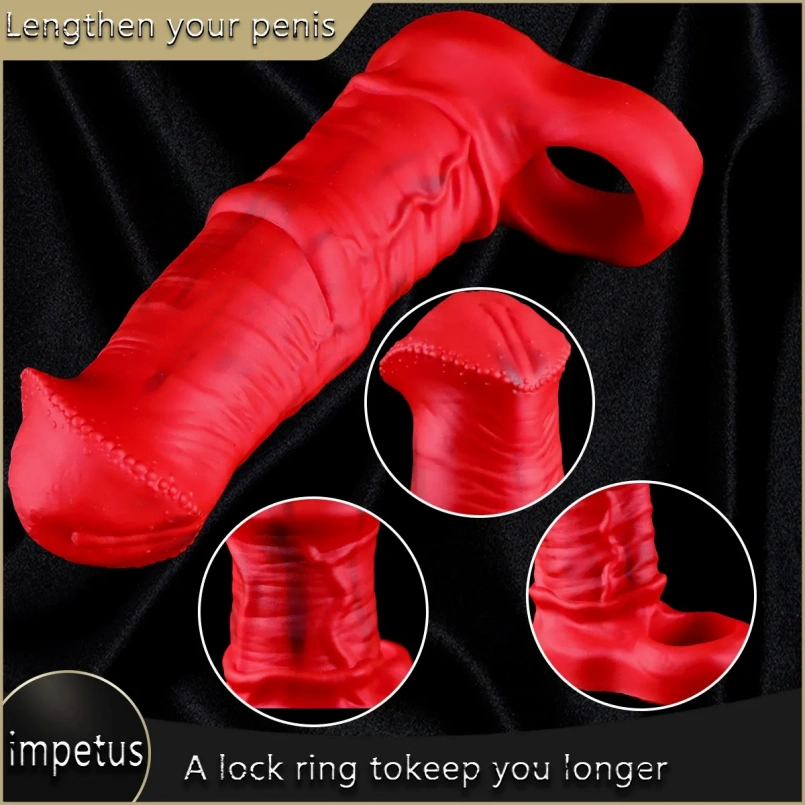 Fantasie Bloedrode Siliconen Realistische Paarden Micropenis – Penisrinf voor Verbeterde Erectie en Plezier - Afbeelding 6