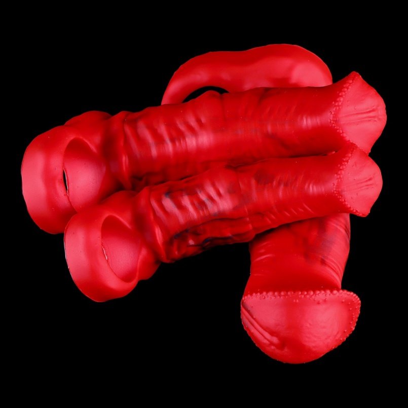 Fantasie Bloedrode Siliconen Realistische Paarden Micropenis – Penisrinf voor Verbeterde Erectie en Plezier - Afbeelding 9