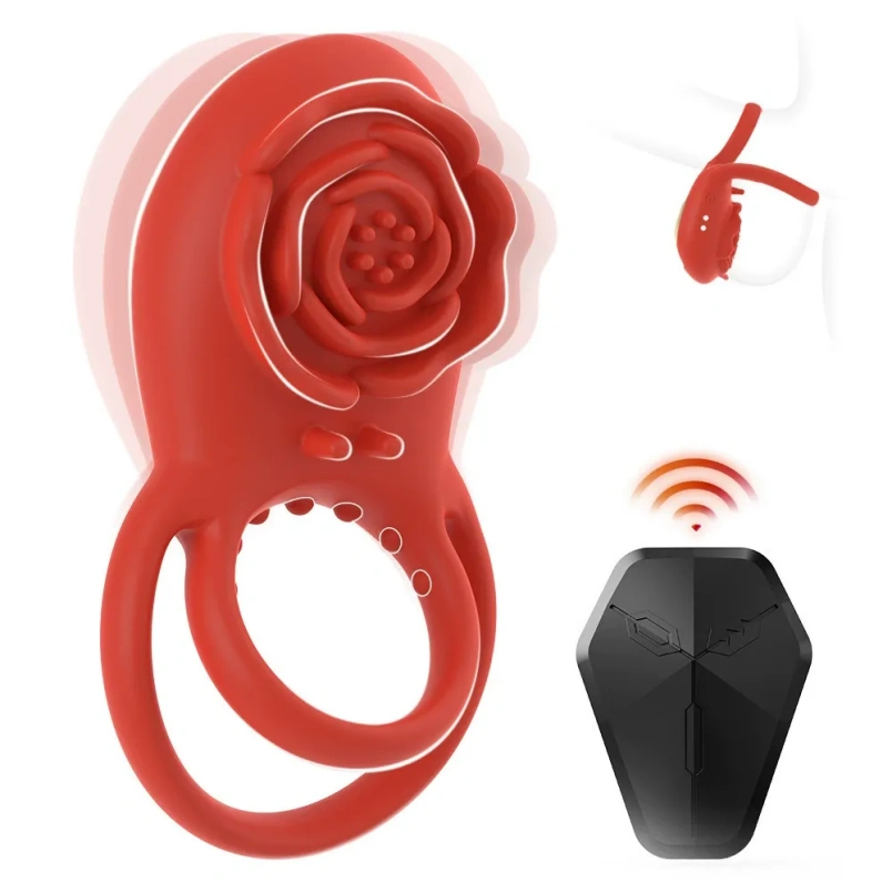 Siliconen Cock Ring met Vibrerende Roos en Clitorale Zuigfunctie – Draadloos Bedienbare Masturbatietool voor Koppels - Afbeelding 4