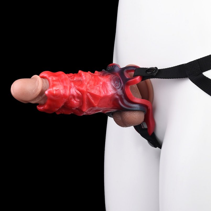 Half Omsluitende Siliconen Fantasie Monstercock Piemels - Met Ingebouwde Stevige Draakbot Voor Verbetering Van Erectiele Dysfunctie
