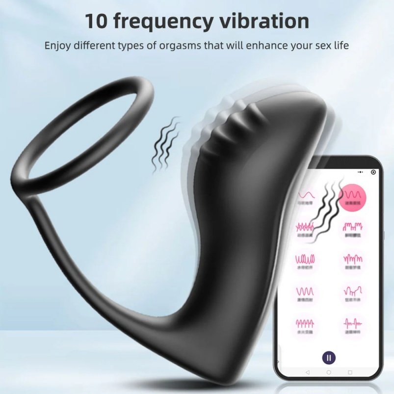 Vibrerende Cock Ring Buttplug Vingeren – Zwart Siliconen Seksspeeltje voor Mannen - Afbeelding 3