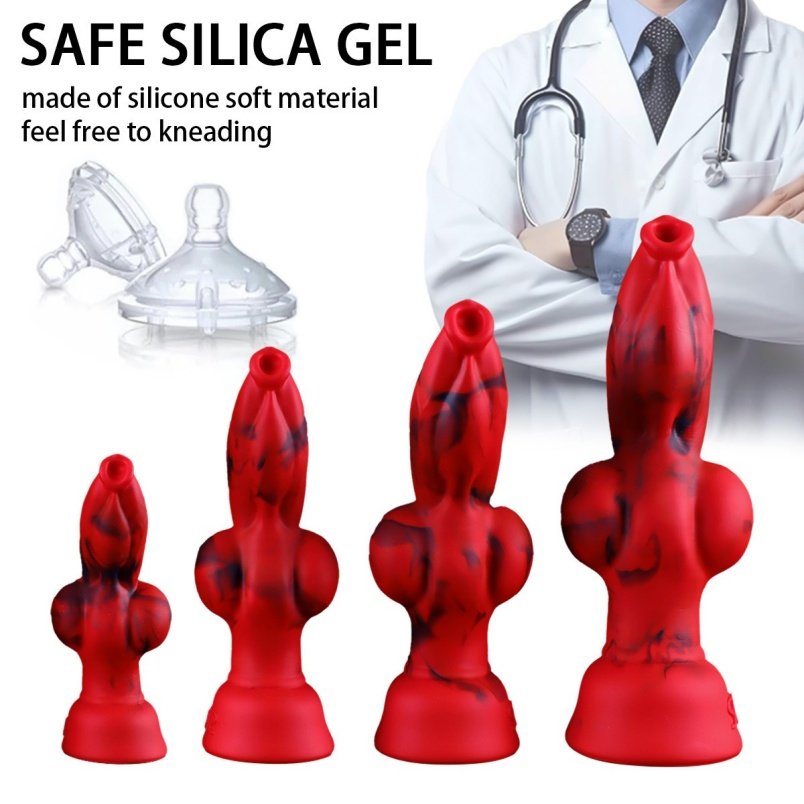 Bloedrode Siliconen Dog Anal Dildo & Buttplug – Lokale Zwelling voor Vaginale Expansie en Intens Genot - Afbeelding 12