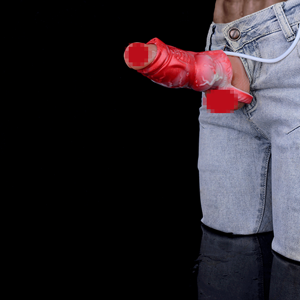 Bloedrood Siliconen Fantasie Piemels – Sproei en Penisring Vergroting voor Mannen - Afbeelding 2