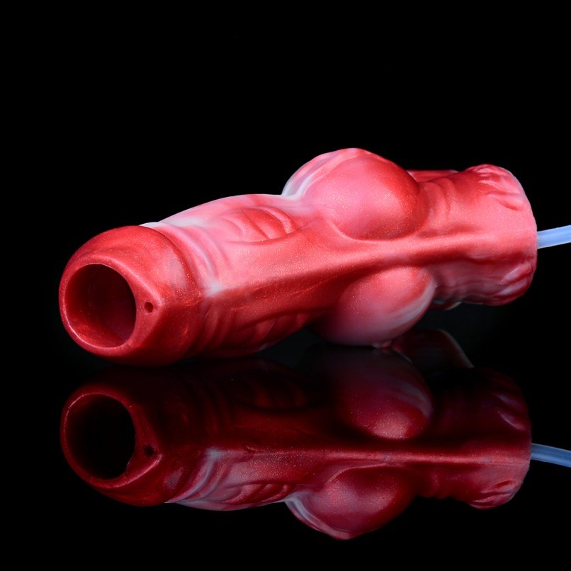 Bloedrood Siliconen Fantasie Piemels – Sproei en Penisring Vergroting voor Mannen - Afbeelding 3