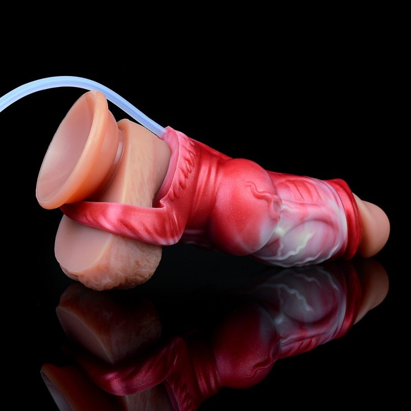 Bloedrood Siliconen Fantasie Piemels – Sproei en Penisring Vergroting voor Mannen - Afbeelding 8
