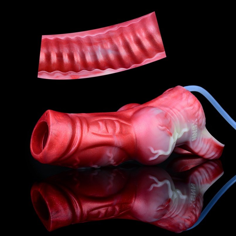 Bloedrood Siliconen Fantasie Piemels – Sproei en Penisring Vergroting voor Mannen - Afbeelding 9