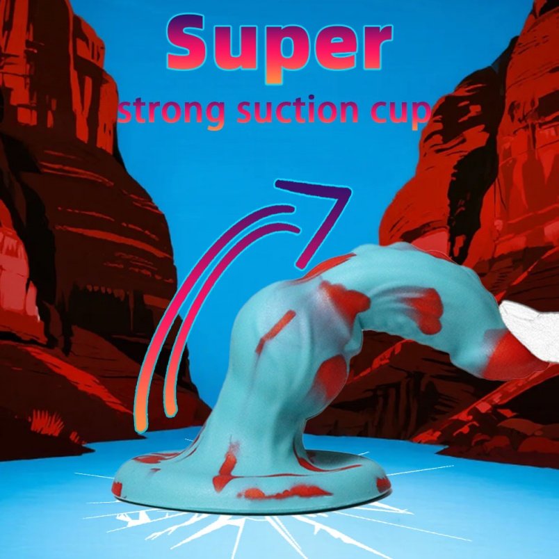 Monsterdildo van Blauw en Rood Siliconen in Hondvorm met Zuignap – Vaginaal Expansie en Stimulatietool