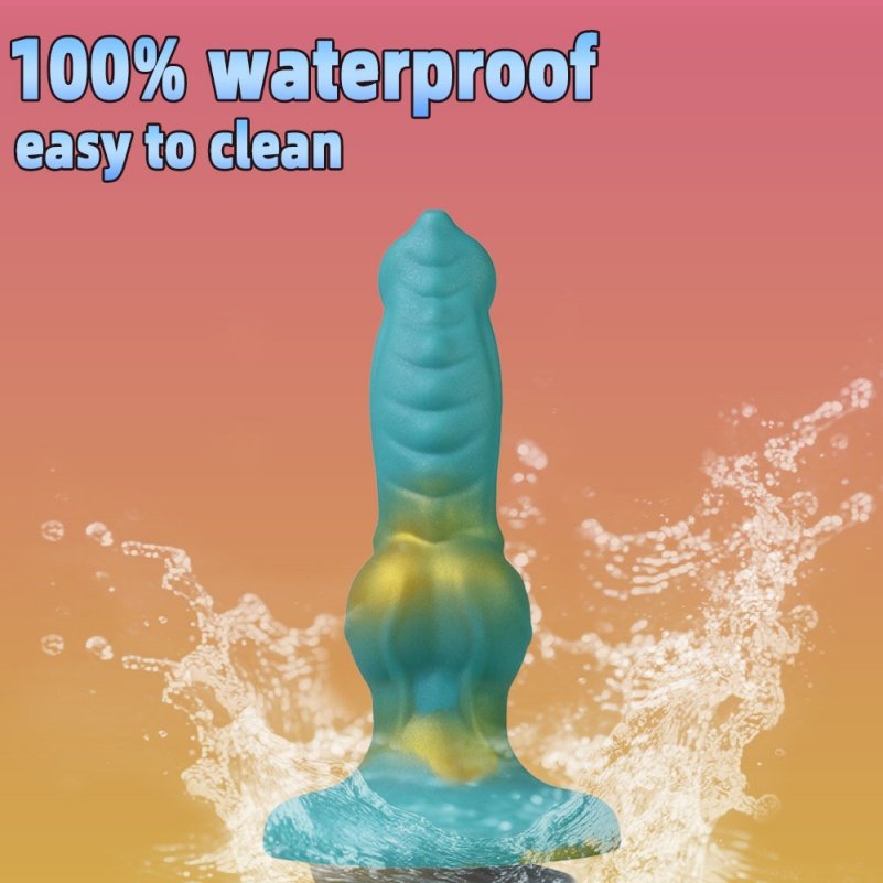 Monstercock van Fantasiehond met Zuignap - Blauwe en Gouden Siliconen Vagina Stimulator