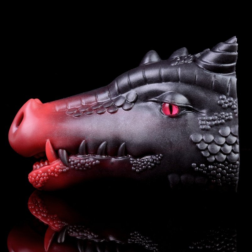 Monster Evil Dragon Mond Blowjob Pocket Pussy - Bloedrode Zwarte Siliconen Penis Masturbeerhulpmiddel - Afbeelding 3