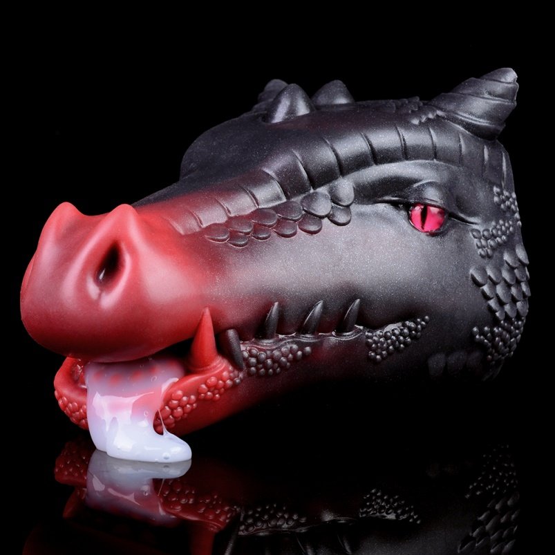Monster Evil Dragon Mond Blowjob Pocket Pussy - Bloedrode Zwarte Siliconen Penis Masturbeerhulpmiddel - Afbeelding 7