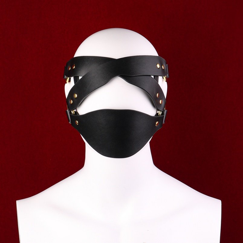 Strapon Zwart Lederen Masker Bondage Kinky - Extreme Seks BDSM Speeltje voor Stellen - Afbeelding 5