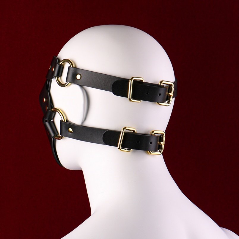 Strapon Zwart Lederen Masker Bondage Kinky - Extreme Seks BDSM Speeltje voor Stellen - Afbeelding 6