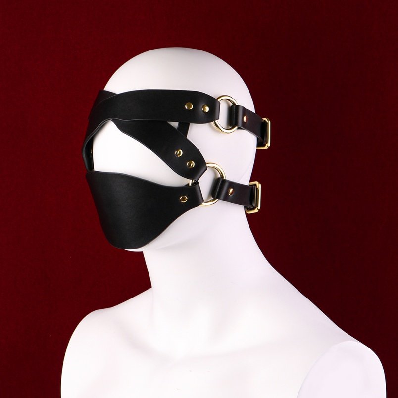 Strapon Zwart Lederen Masker Bondage Kinky - Extreme Seks BDSM Speeltje voor Stellen - Afbeelding 10
