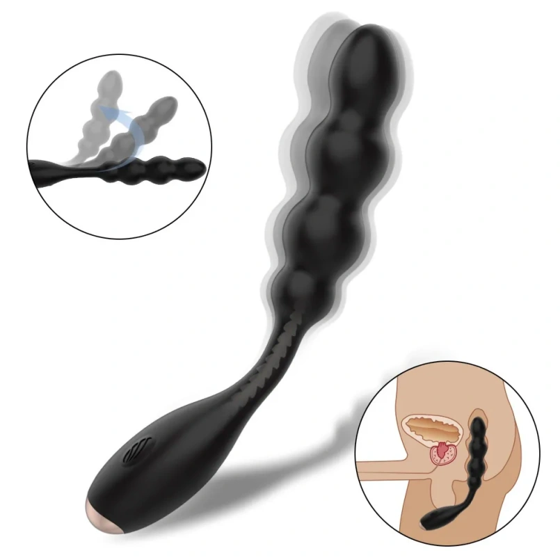 Zwarte Siliconen Anal Beads Vibrerende Buttplug - Stimulatie Vingeren voor Mannen Prostaat Massage - Afbeelding 3