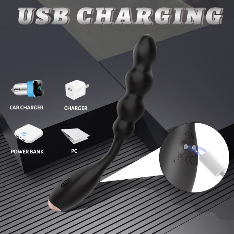 Zwarte Siliconen Anal Beads Vibrerende Buttplug - Stimulatie Vingeren voor Mannen Prostaat Massage - Afbeelding 4
