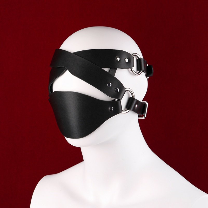 Strapon Zwart Lederen Masker Bondage Kinky - Extreme Seks BDSM Speeltje voor Stellen - Afbeelding 11