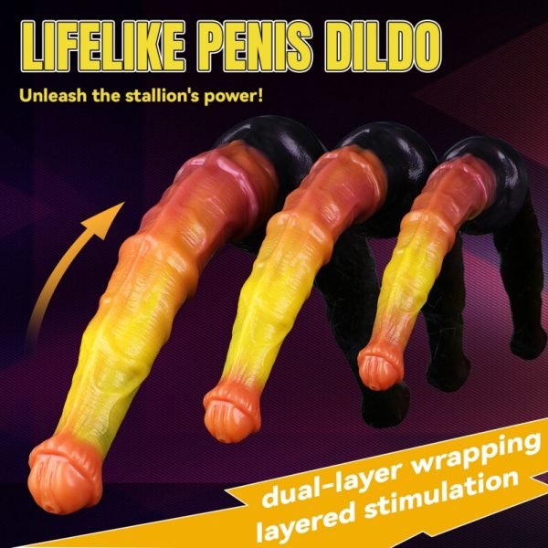 Dubbele Silicoon Fantasie Horse Penis - Oranje Gele Gradiënt Vrouwelijke Vaginale Invoegtool