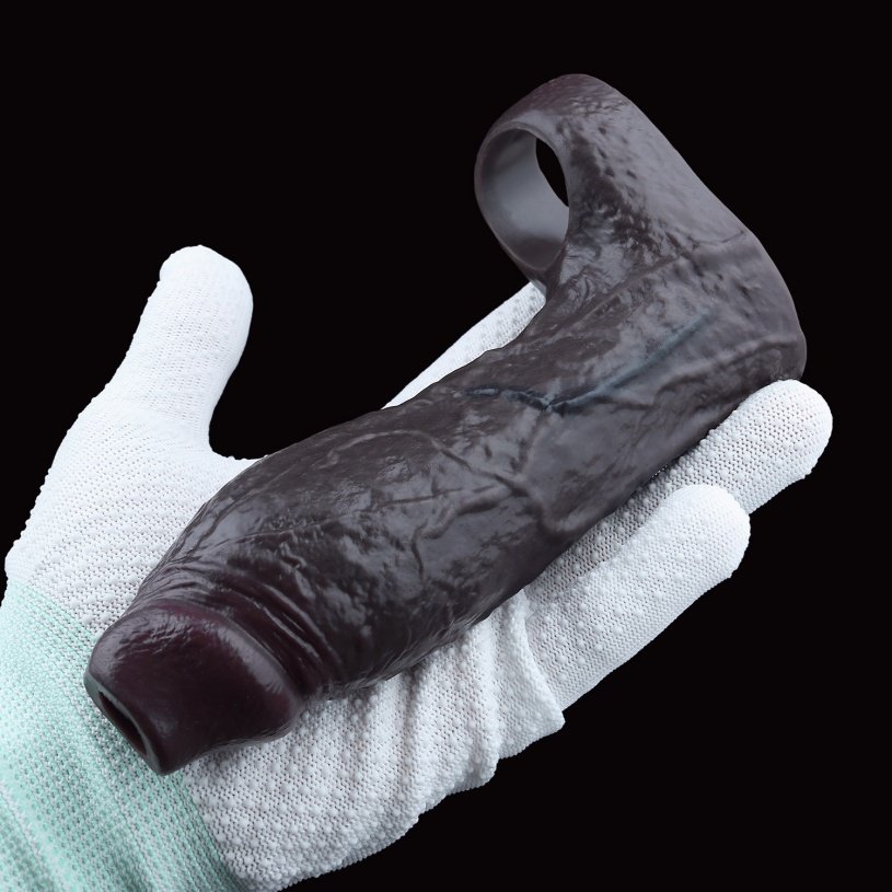 Zwarte Siliconen Draagbare Verlengende Penis Sleeve - Half-Wrap Male Girth Enhancer Penisring Seks Speeltje - Afbeelding 12