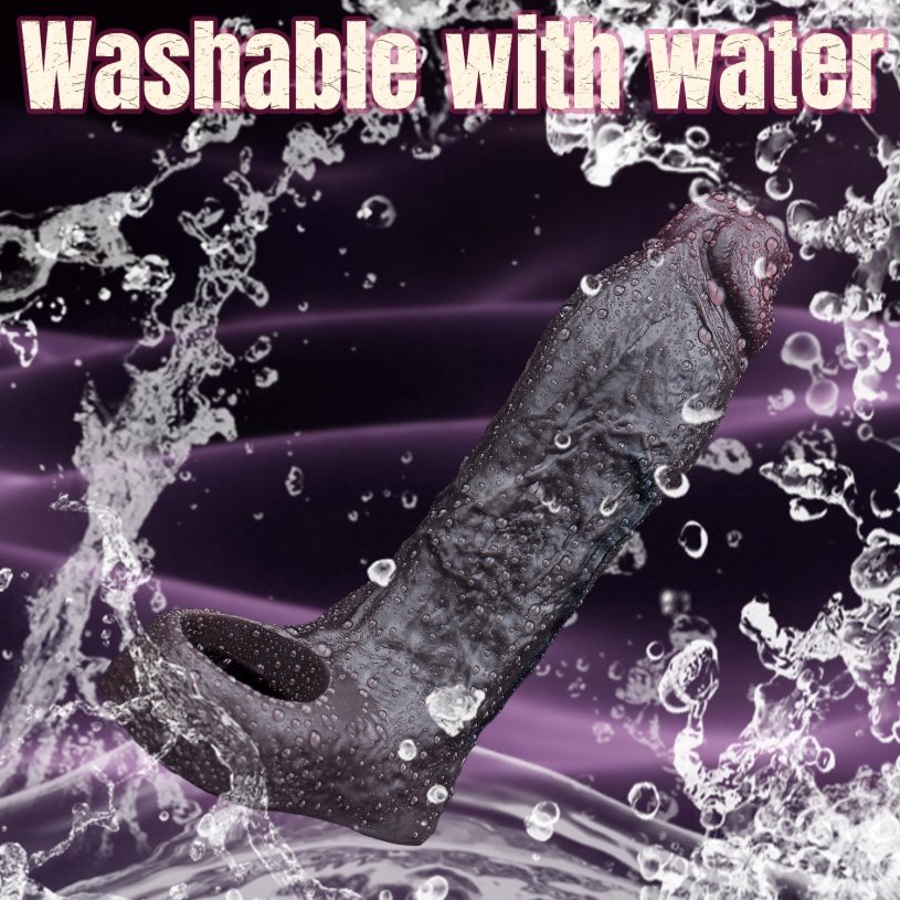 Zwarte Siliconen Draagbare Verlengende Penis Sleeve - Half-Wrap Male Girth Enhancer Penisring Seks Speeltje - Afbeelding 7