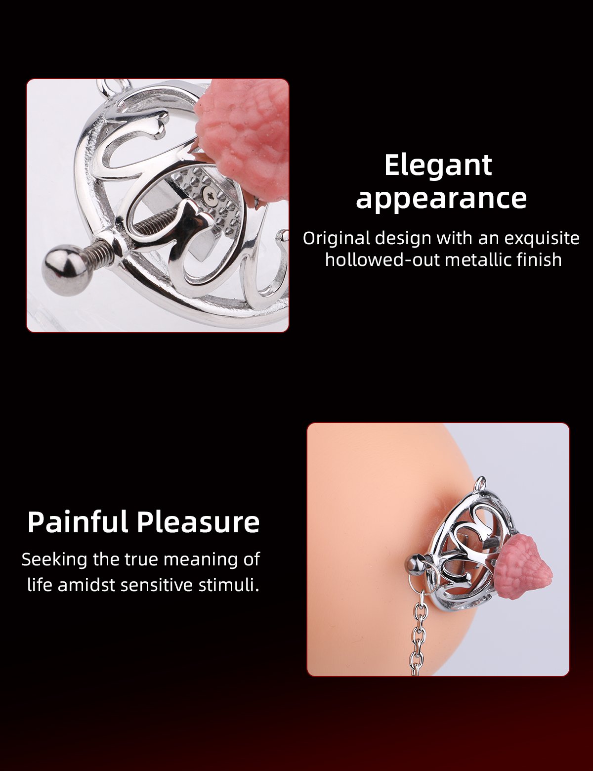 RVS Verstelbare Tepelklemmen met Siliconen Decoratie – Elegante BDSM Sieraden voor Intense Tepelstimulatie - Afbeelding 9