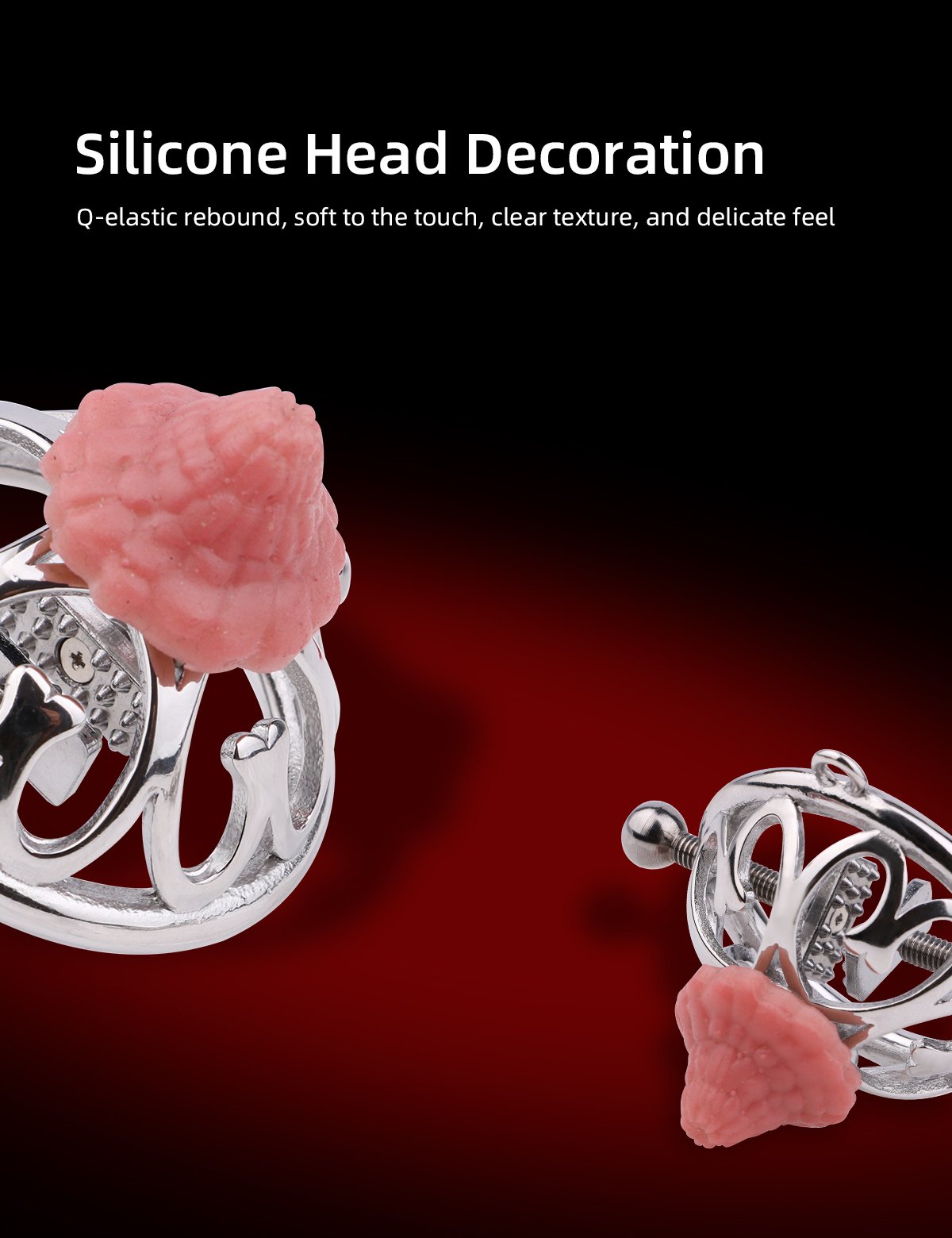 RVS Verstelbare Tepelklemmen met Siliconen Decoratie – Elegante BDSM Sieraden voor Intense Tepelstimulatie - Afbeelding 8