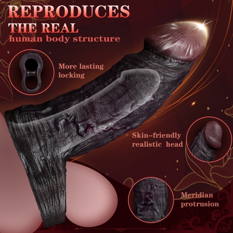 Realistische Zwarte Cock Sleeve: Direct een Grotere, Stijve Piemel & Verlenging – Oplossing voor Erectieproblemen en Meer Genot - Afbeelding 8