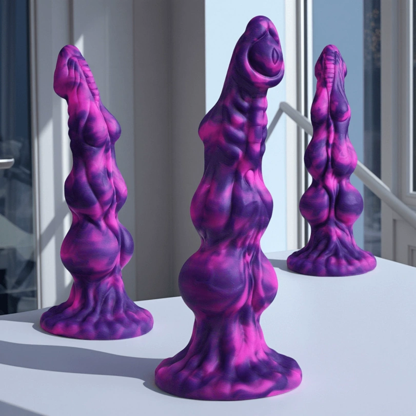 Fantasie Paarse Siliconen Knot Dildo & Anal Beads – Drievoudige Locking Structuur voor G-Spot Expansie - Afbeelding 3