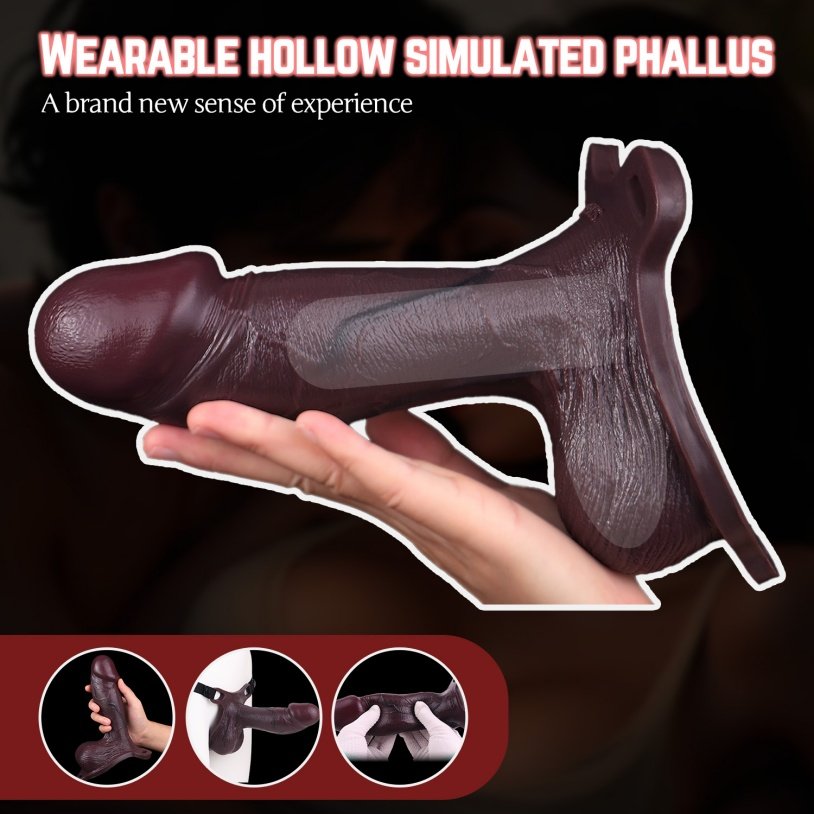 Wearable Sheath Underwear-Realistische Zwarte Siliconen Penis Sleeve & Vergroter met Harnas - Afbeelding 11