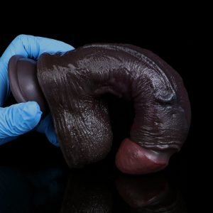 Realistische Zwarte Siliconen Dildo met Beweegbare Huid – Dual-Layer Zuignap Dildo voor Intense Penetratie